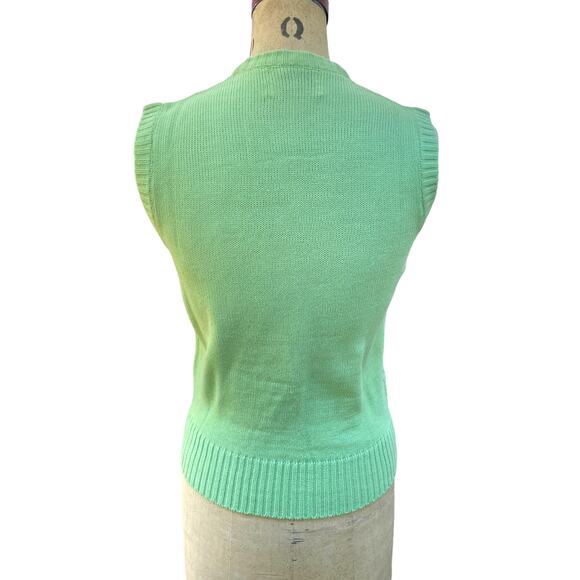 Country Set Womens Sweater Vest Tank Top Green Open Knit V-Neck Ribbed M NWT - Picture 4 of 7